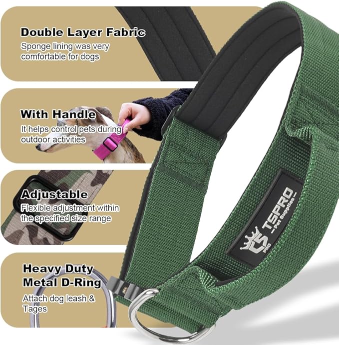 TSPRO Premium Dog Collars Tactical Dog Collar with Handle and Heavy Duty Quick-Release Metal Buckle Durable Thick and Adjustable for Medium to Large Dogs (Orange M)