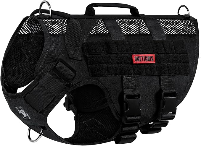 OneTigris No Pull Tactical Dog Harness for Medium Dogs, Mesh Design Breathable Military Dogs Molle Vests with Handles, Service Dog Vest Harness for Walking Hiking Training (L, Black)