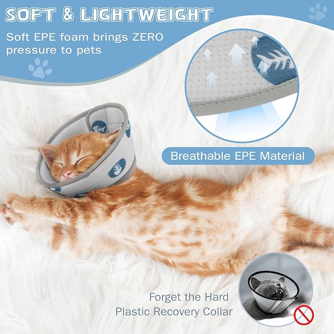 Cat Cone Collar Soft to Stop Licking After Surgery Cat Recovery Collar for Small Large Cats Adjustable Elizabethan Collar