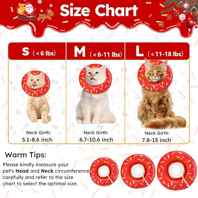 Cat Cone Collar Soft, Cat Recovery Collar for Wound Healing Cute Donut Adjustable Kitten Cones to Stop Licking Comfortable Lightweight Neck Elizabethan Collars for Kittens After Surgery