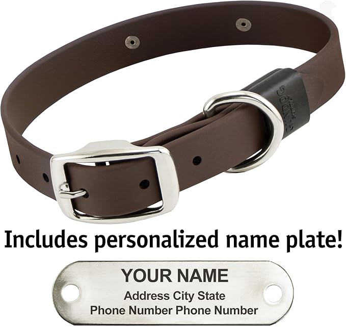 Biothane Custom Dog Collar – Waterproof, Stink-Proof Personalized Collar with Name & Phone Number – Durable, Many Sizes and Colors – Assembled in USA (Chocolate Brown)