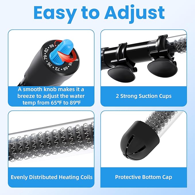 AQUANEAT Aquarium Heater, 200W Fish Tank Heater, Adjustable Submersible Water Thermostat with Digital Thermometer