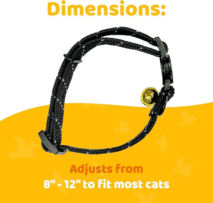 BirdsBeSafe® Break Away Cat Collar with Bell, Reflective Thread for Night Visibility, Comfortable Elastic Stretch Cat Collar to Protect Cat from Getting Stuck in The Garden.