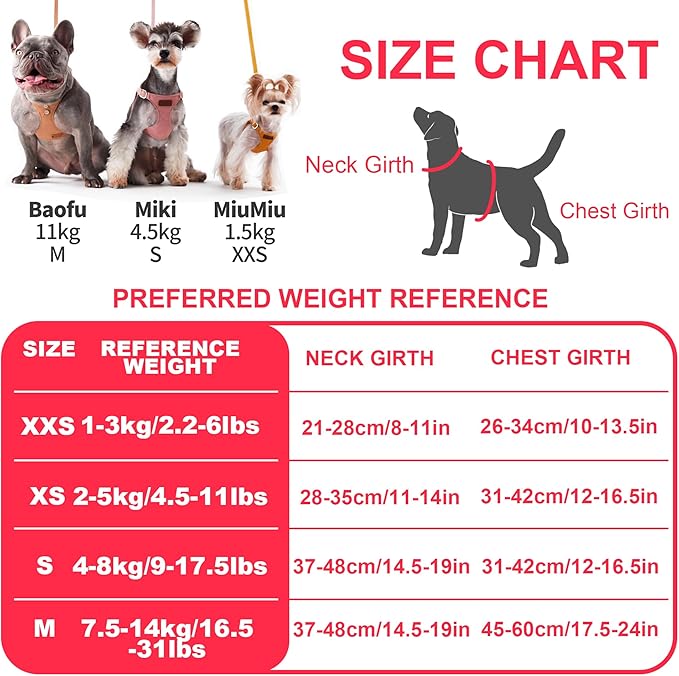 Puppytie No Pull xs Dog Harness with Multifunction Dog Leash,Soft Adjustable No Choke Escape Proof Pet Harness Vest,Pink,XS