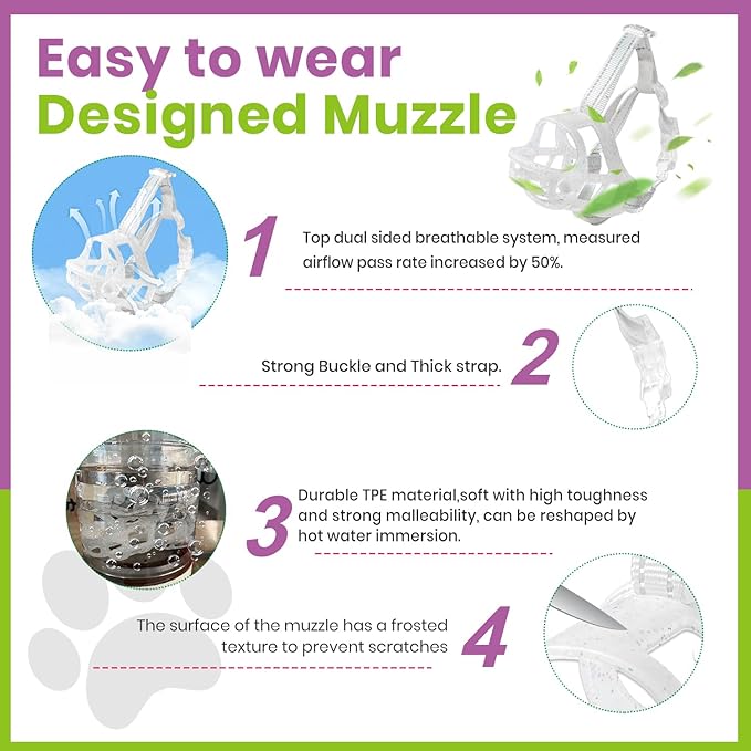 Glow-in-The-Dark Dog Muzzle, Basket Muzzle for Small Medium Large Dogs,Anti-Biting Chewing, Lightweight Cage Design,Allows Drinking & Panting,for Grooming & Training Size S
