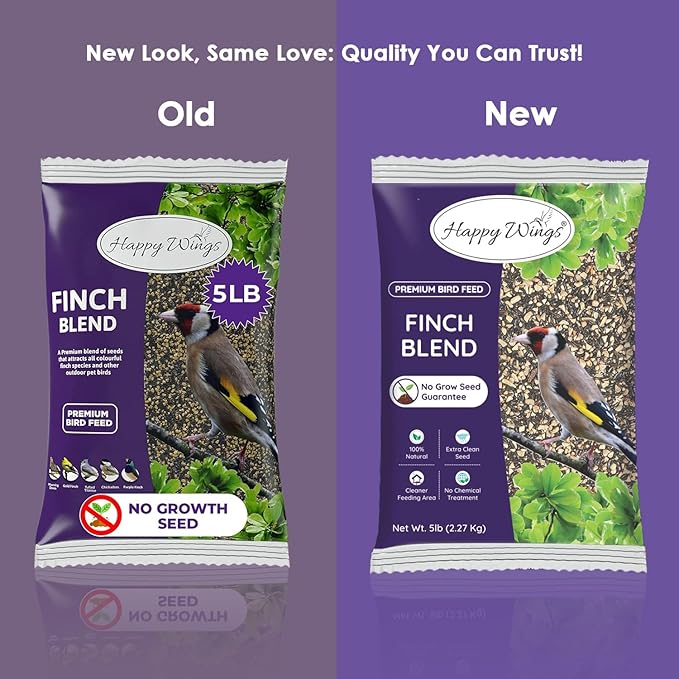 Finch Blend Bird Food - Mix of Sunflower Hearts/Kernels and Nyjer, 5 Pounds - No Grow Seed - For Wild Birds