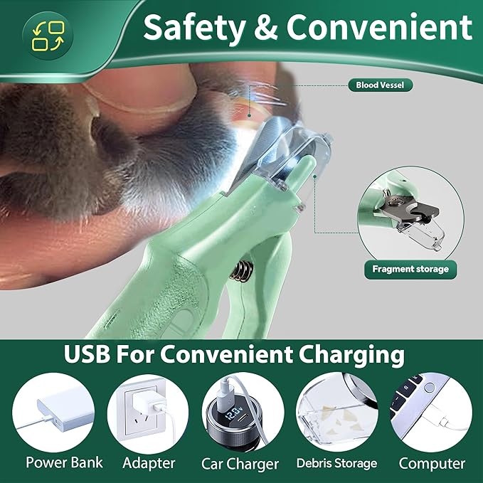 Dog Nail Clippers & Cat Nail Clipper with Catcher, 2 in 1 Dog Nail Trimmers & Grinder with Light for Large Small Dogs Cats,Silent Groom Pro Claw Trimmer, Rechargeable Dogs Nails Grinder Quiet