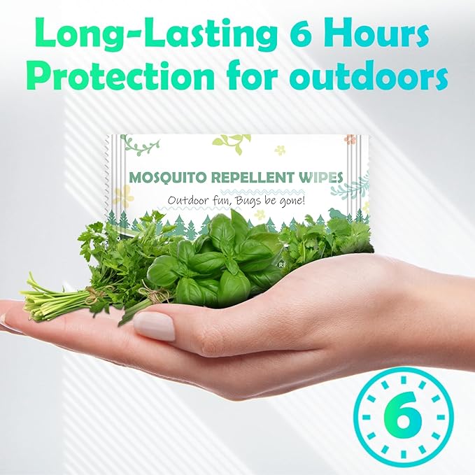 Natural Mosquito Repellent Wipes, DEET Free Insect & Bug Repellent Wipes, Easy to Use, Long Lasting, Travel Sized