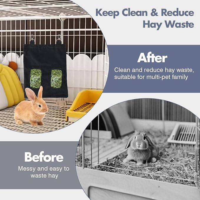 Rabbit Water Bottle 33oz Hamster Water Bottle Hanging Guinea Pig Water Dispenser Include Hay Feeder Bag Set for Bunny Small Pet Animal