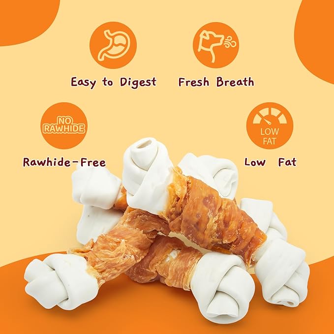 Jungle Calling Rawhide Free Dog Bones, 6.5" Real Chicken Wrapped Dog Chew Bones for Medium and Large Dogs Training Treats