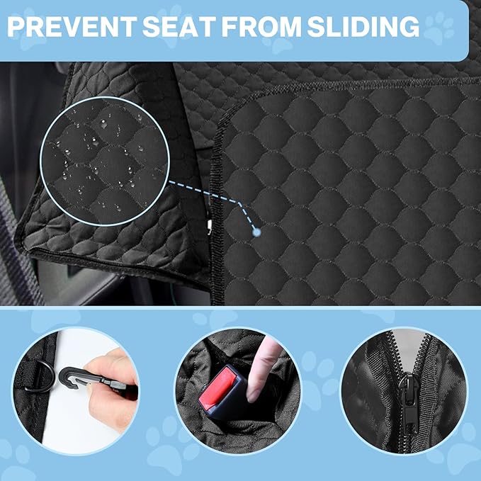 Dog Car Seat Cover for Back Seat, Waterproof Protector with Side Flaps, Scratchproof Hammock, Non-Slip Bottom for Cars/Trucks/SUVs (Black)