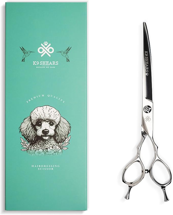 7" Curved Dog Grooming Scissors – Handcrafted, Ergonomic, VG10 Stainless Steel for Sharper, Tougher, Better Edge Retention, Lightweight Shears for Trimming Face and Paws.