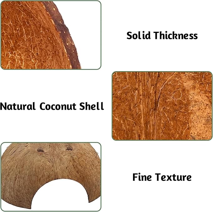 PINVNBY 4 PCS Natural Coconut Reptile Hideouts Lizard Coco Hut Hermit Crab Hut Aquarium Fish Hide Cave Spider Snail Climber Toys