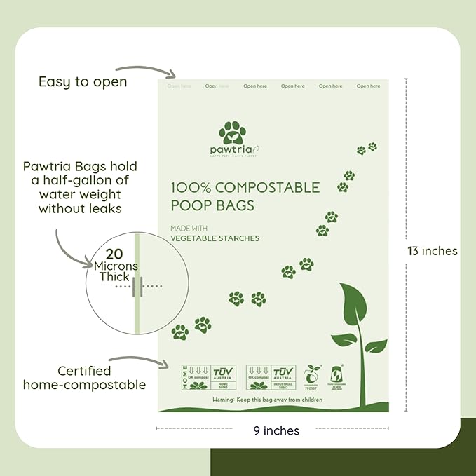 Pawtria Eco Duo Set: Home Compostable Dog Poop Bags (120) + Premium Silicone Dog Poop Bag Dispenser (3.25"H X 2.75"L), BPA-Free, Leak-Proof, Biodegradable, Zero Waste, Supports Rescue Dogs