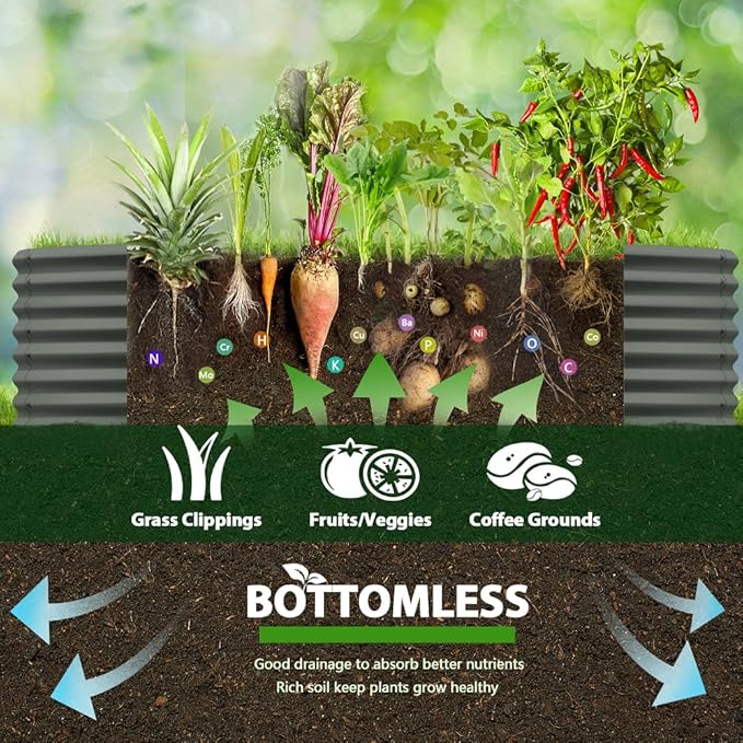 A ANLEOLIFE 6X3X2 ft Galvanized Raised Garden Beds Outdoor, Oval Large Metal Deep Root Planter Box for Planting Vegetables Flowers Herb, Anti-Rust & Easy-Setup, Quartz Grey