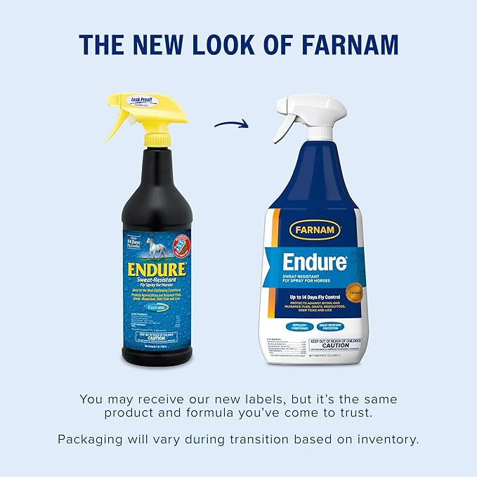 Farnam Endure Sweat-Resistant Fly Spray for Horses, Lasts Up to 14 Days, Protects Against Flies, Gnats, Mosquitoes, Ticks & Lice, 32 oz.