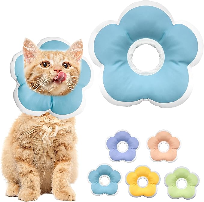 Cat Cone Collar Soft, Waterproof Cats Cones to Stop Licking After Surgery, Adjustable Soft Elizabeth Cats Collars for Wound Healing, Flower Shape Cat Recovery Collar (Blue, X-Small)