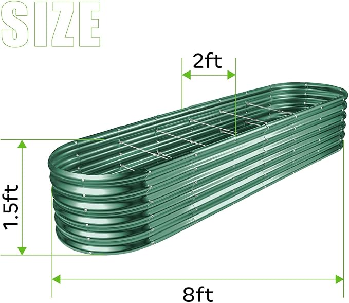 Land Guard 8×2×1.5ft Galvanized Raised Garden Bed Kit, Raised Garden Boxes Outdoor, Oval Metal Raised Garden Beds for Vegetables, Forest Green
