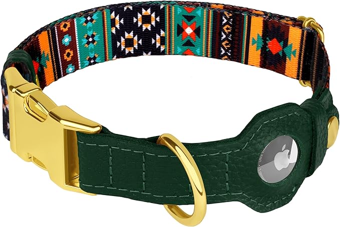 AirTag Dog Collar for Small Medium Large Breed - Adjustable Cute Pattern Dog Collar with Airtag Holder - Soft Leather Tracker GPS Apple Air Tag Pet Collars (X-Large, 20"-25" Neck Fit, Tribal)
