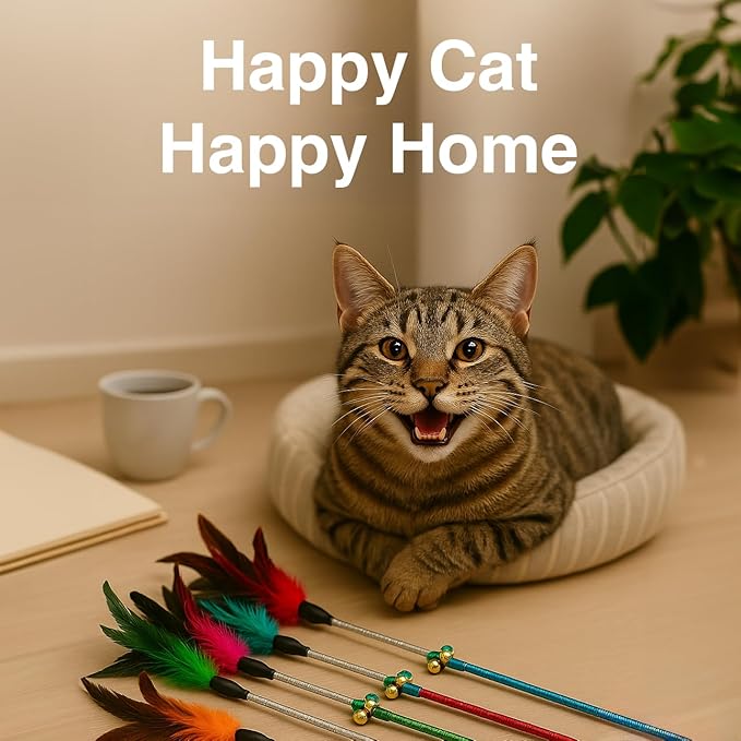Cat Wand Toy Feather Sticks - 5 Piece Interactive Wands Toy Set with Feathers, Durable Spring Design - Perfect for Engaging Playtime Fun for Kittens and Cats - Cat Toys for Indoor Cats