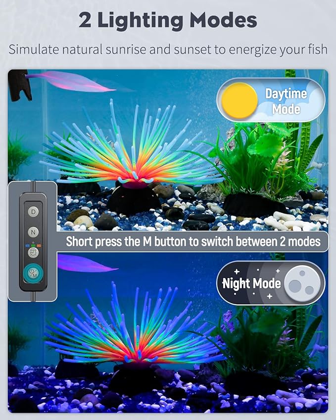 Pawfly 5 W Aquarium LED Light 11 Inch Underwater Fish Tank Light with Full Spectrum IP68 Waterproof White Blue Red Lights with Daytime & Night Mode Timer Auto On/Off and Adjustable Brightness