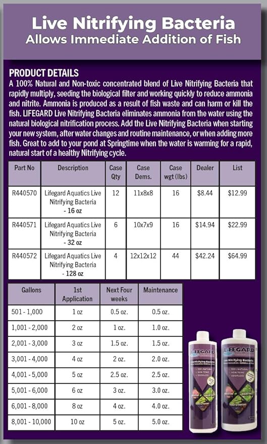 Lifegard Live Nitrifying Bacteria 128 oz for Ponds, Aquariums and Fountains, White (R440572)