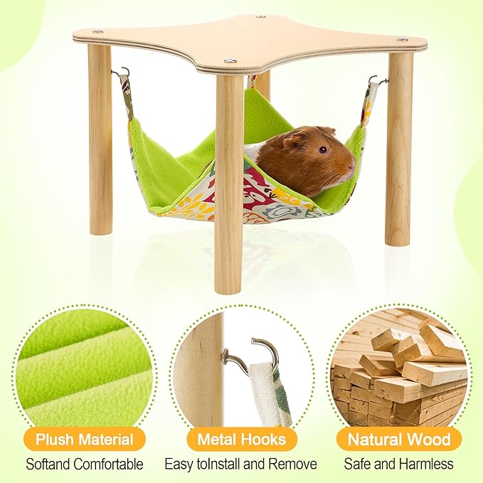 Guinea Pigs Hammock with Natural Wooden Stand - Hanging Hammock Bed for Piggies Chinchilla Hamster Bunny Ferrets Hiding Sleeping