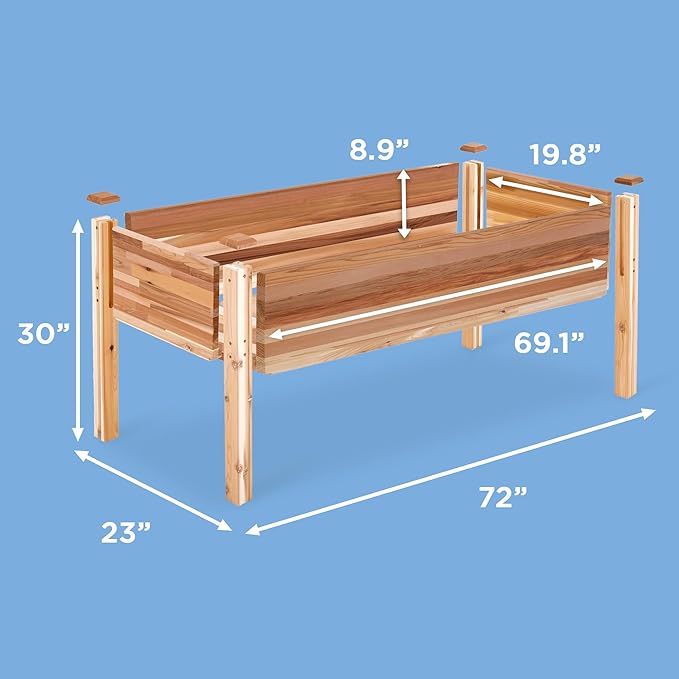 Jumbl Raised Canadian Cedar Garden Bed | Elevated Wood Planter for Growing Fresh Herbs, Vegetables, Flowers, Succulents | 72x23x30”