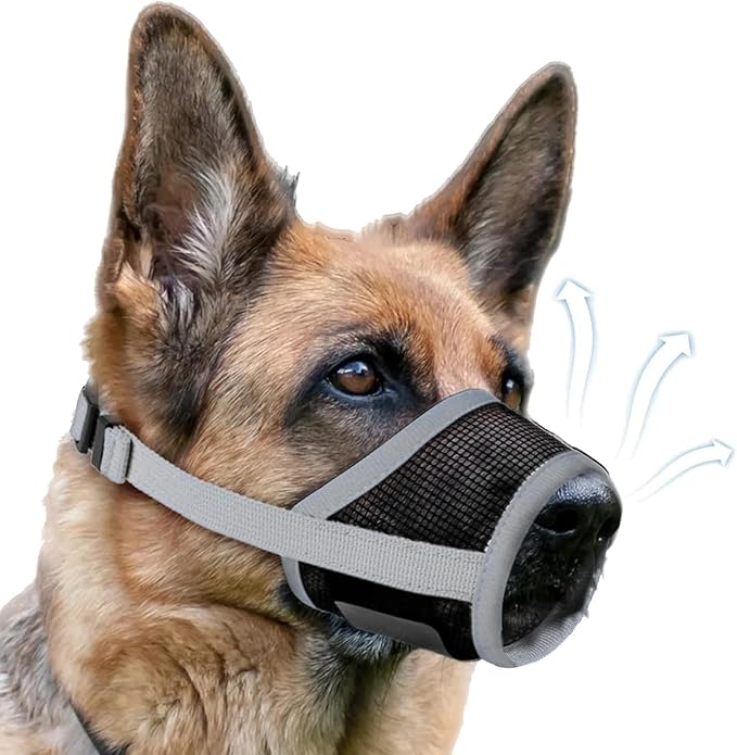 Dog Muzzle, Soft Air Mesh Muzzle for Small Medium Large Dogs Anti Biting Barking Chewing, Breathable Drinkable Adjustable Loop Pets Muzzle for German Shepherd Husky Labrador Retriever (Grey,L)