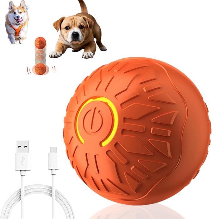 2025 New Interactive Dog Toys Dog Balls,Durable Motion Activated Automatic Rolling Ball Toys for/Small/Medium Dogs(Orange)