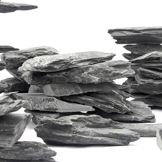 CFKJ [18 Pounds] Natural Slate Stone Rocks, 3 to 5 inch Slate Stone Rocks for Aquascaping, Aquariums, Terrariums, Amphibian Enclosures