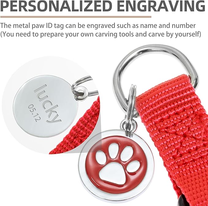 PUPTECK No Pull Dog Harness Soft Adjustable Basic Nylon Step in Puppy Vest Outdoor Walking with ID Tag Medium Red