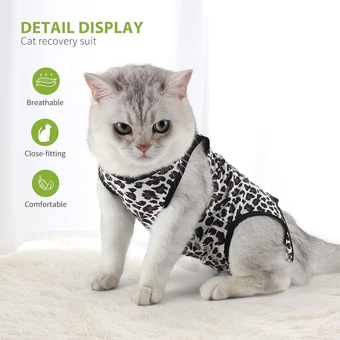 2 Packs Cat Surgery Recovery Suit Surgical Clothes Abdominal Wounds Anti-Licking Cat Bodysuit Onesie Substitute E-Collar& Cone