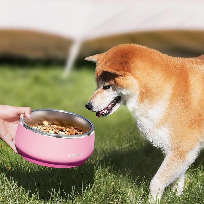 Pawaii Insulated Stainless Steel Dog Bowl with Non-Slip Base & Double Wall Design, ID Tag Included - 68oz Durable Dishwasher Safe Bowl for All Dogs
