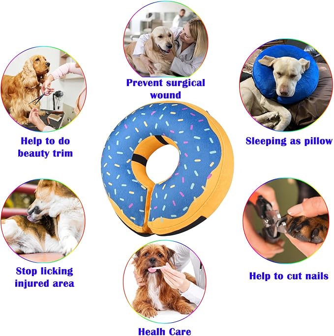 Katoggy Inflatable Dog Cone Collar for Dogs After Surgery, Soft Adjustable Blow up Donut Dog E-Collar for Small Medium Large Dog and Cats