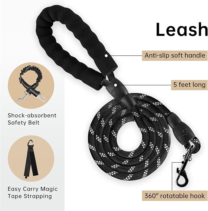 IVY&LANE No Pull Dog Harness with Leash Set, Reflective No Choke Pet Vest,Adjustable Oxford Dog Vest Harness with Easy Control Handle for Large Dogs (Light Brown,L)