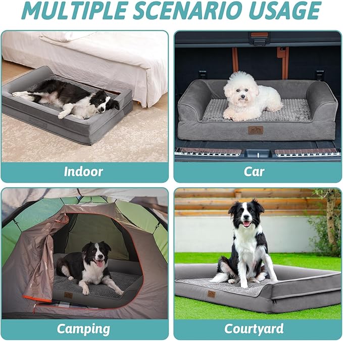 Orthopedic Dog Beds for Medium Size Dog, Pet Couch for Dog Cat, Supportive Foam Bolster Sofa with Waterproof Lining Cover, Anti-Slip, Comfort, Washable, 30x20x7.5 in, U Shape, Grey