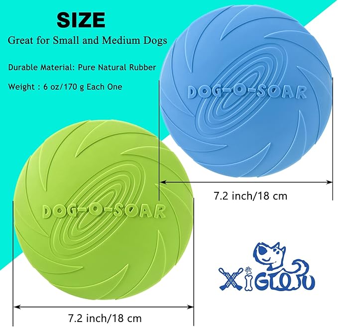 Dog Flying Disc, 2 Pack Dog Flyer Toys, Soft Rubber Interactive Lightweight Flying Disc Dog Toy for Small Large Dogs - Floats in Water & Safe on Teeth, 7.2 inch.