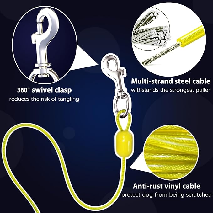 30ft Wall Mount Retractable Dog Tie Out Cable for Small to Large Dogs Between 20-75 lbs, Patented Retractable Dog Lead Great for Yard/Garden - Durable for 70,000 Cycles (Black, 30ft)