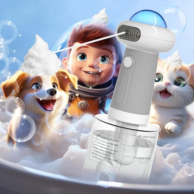 Electric Dog Shampoo Dispenser IPX7 Cat Shampoo Sprayer,Pet Bath Supplies Automatic Foaming Shampoo Dispenser for Dog Deep Cleaing Kitchen Sink Bathroom Grey