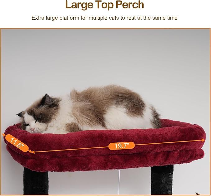 Heybly Tall Cat Tree, 78-inch Multi-Level Cat Tower for Indoor Cats, 2 Widened Plush Perches Cat Condo with Scratching Board and Big Caves, Black and Red HCT033BR