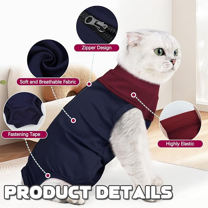 Cat Recovery Suit Female, Breathable Onesie After Surgery Female for Abdominal Wounds or Skin Diseases, Anti-Licking Full Body Cat Surgery Recovery Suit, E-Collar Alternative Wear