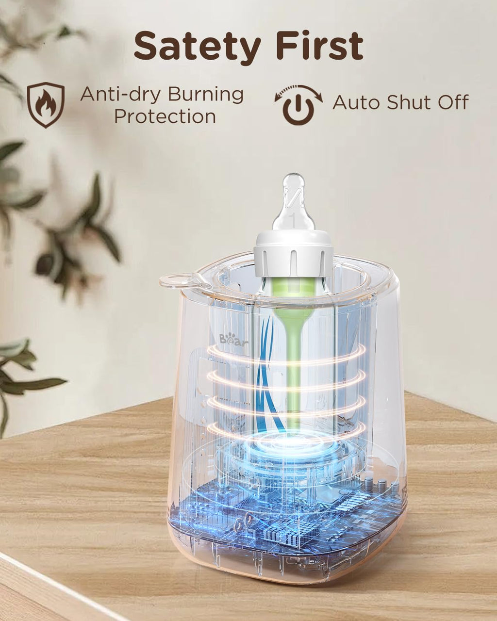 Bear Baby Bottle Warmer, Milk Warmer Breastmilk Bag Formula Fast Warming for New Born Baby Bottles, with Time Temp Control Automatic Shut Off at Home Use