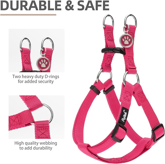PUPTECK No Pull Dog Harness Soft Adjustable Basic Nylon Step in Puppy Vest Outdoor Walking with ID Tag DeepPink