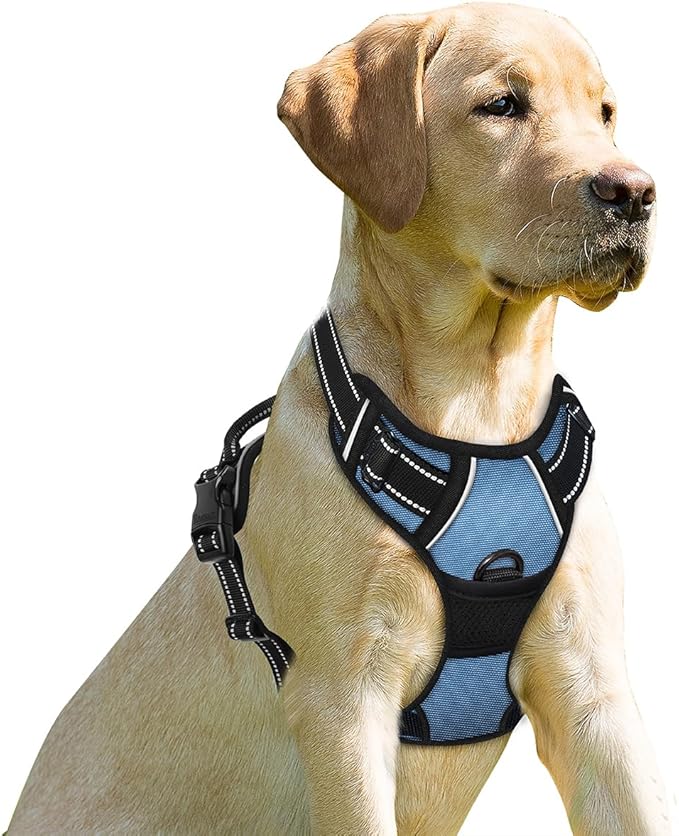 BARKBAY No Pull Dog Harness Front Clip Heavy Duty Reflective Easy Control Handle for Large Dog Walking(Navy,S)