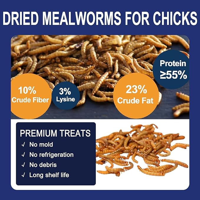 RANZ 8LBS Non-GMO Dried Mealworms for Chickens, High Protein Meal Worms, Premium Chicken Feed, Whole Large Mealworms for Blue Birds, Ducks, Fish