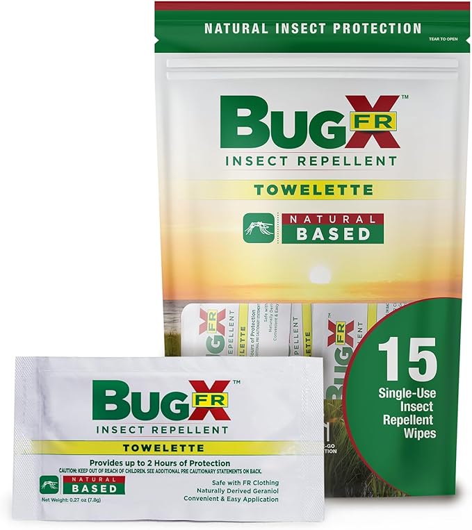 CoreTex Bug X FR DEET-Free Insect Repellent Wipes with Resealable Travel Bag - Pack of 15 Single-Use, Naturally Derived Geranium Oil Bug Wipes - Protects Against Flies, Fleas & Mosquitoes