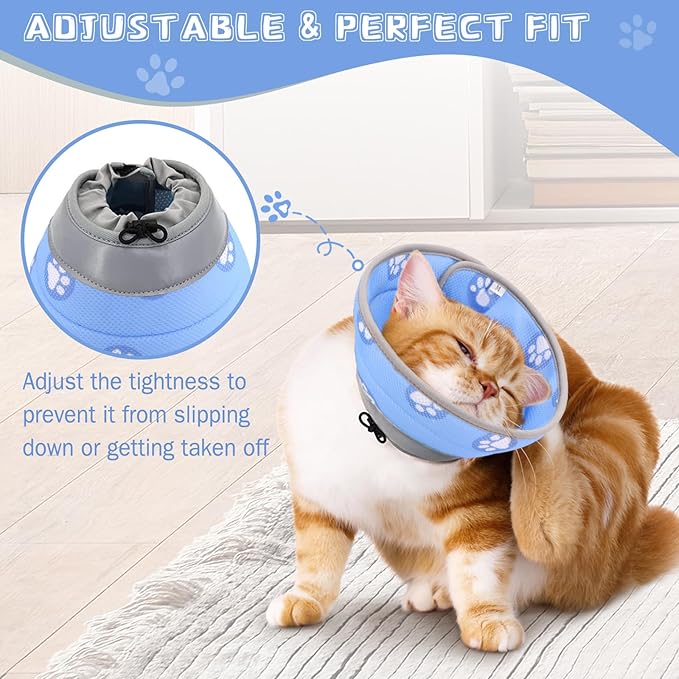 Cat Cone Collar Soft to Stop Licking After Surgery Cat Recovery Collar for Small Large Cats Adjustable Elizabethan Collar