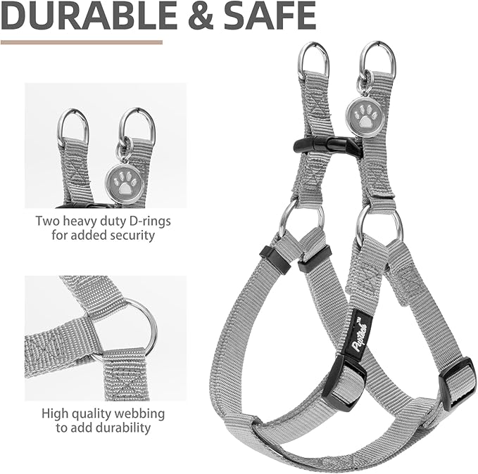 PUPTECK No Pull Dog Harness Soft Adjustable Basic Nylon Step in Puppy Vest Outdoor Walking with ID Tag, Grey, M