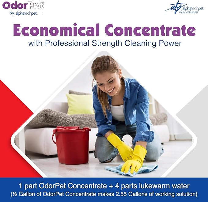 OdorPet Pet Stain Remover and Odor Eliminator - 64 Oz (Makes 2.55 Gallons of Working Solution) Non Staining, Professional Strength, Lavender Scent by Alpha Tech Pet
